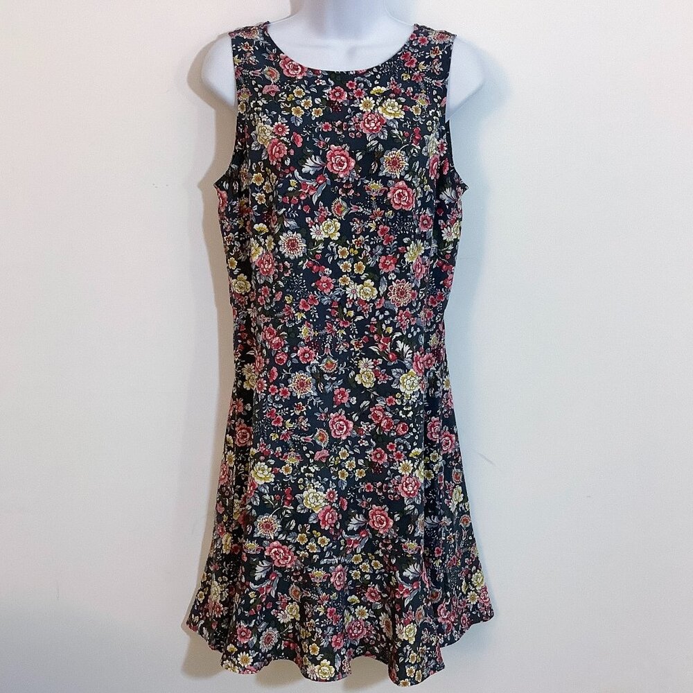 Loft Midi Dress Sz 6 Summer Floral Poly A Line Ruffle Boho Cottagecore Carefree